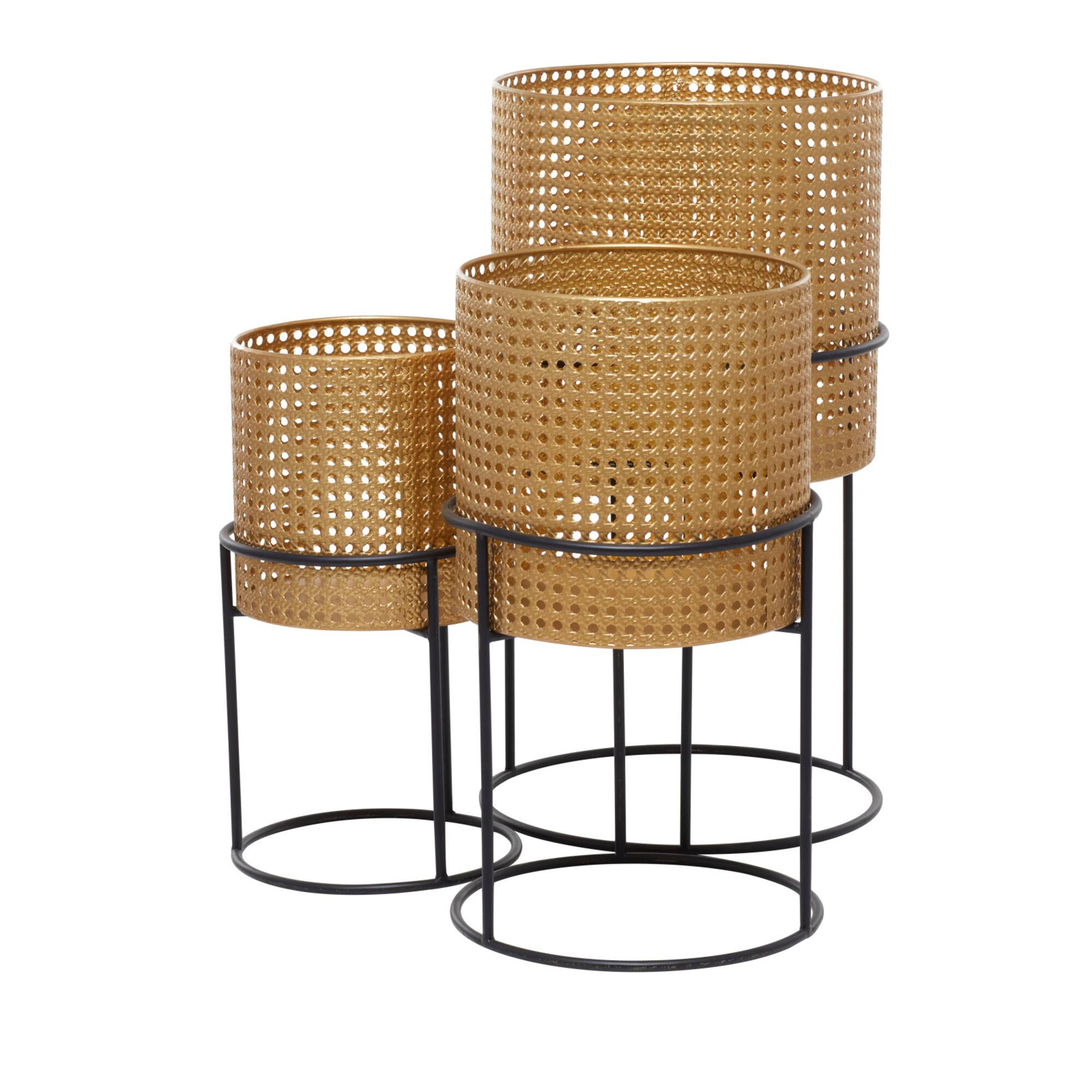Set of 3 Gold Iron Contemporary Planter, 23" x 13" x 13"